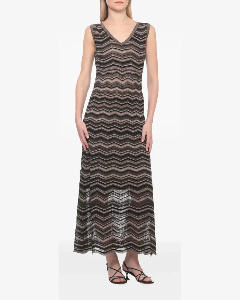 D.EXTERIOR chevron-knit V-neck maxi dress - Schwarz Schwarz