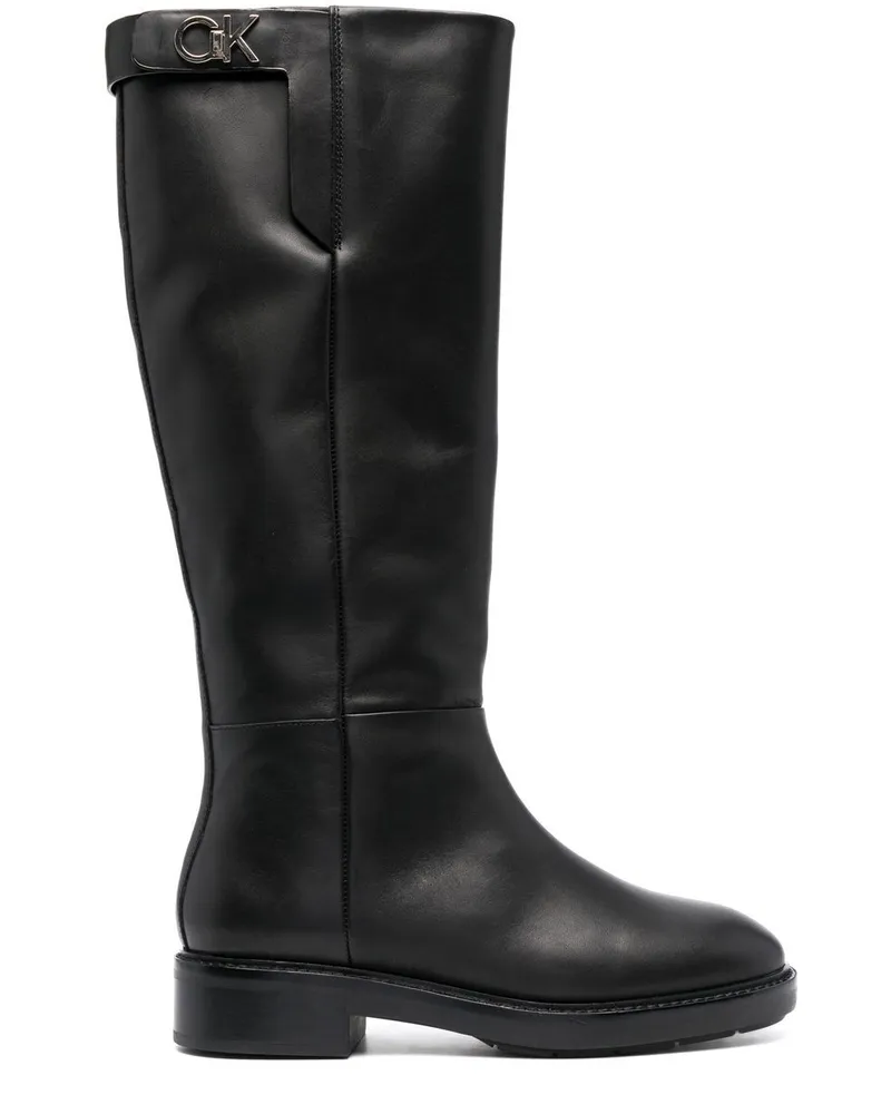 Calvin Klein Kniehohe Stiefel mit Logo-Schild Schwarz