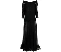 Transparent Schulterfreies Abendkleid - Schwarz