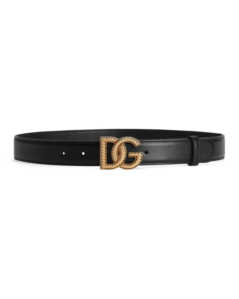 Dolce & Gabbana Ledergürtel mit Logo-Schild - Schwarz Schwarz