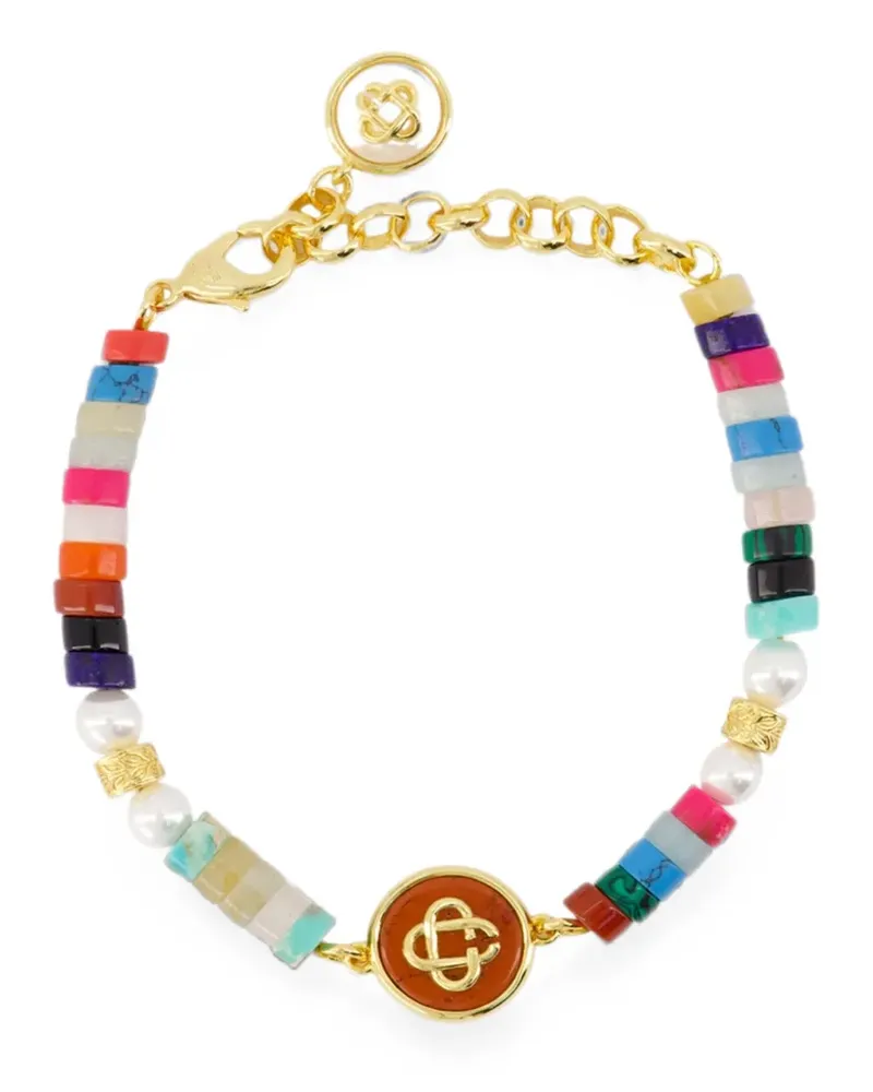 Casablanca Paris beaded logo-plaque bracelet - Gold Gold