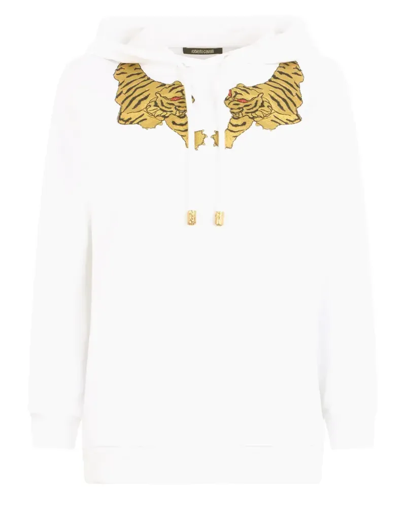 Roberto Cavalli tiger-patch hoodie - Weiß Weiß