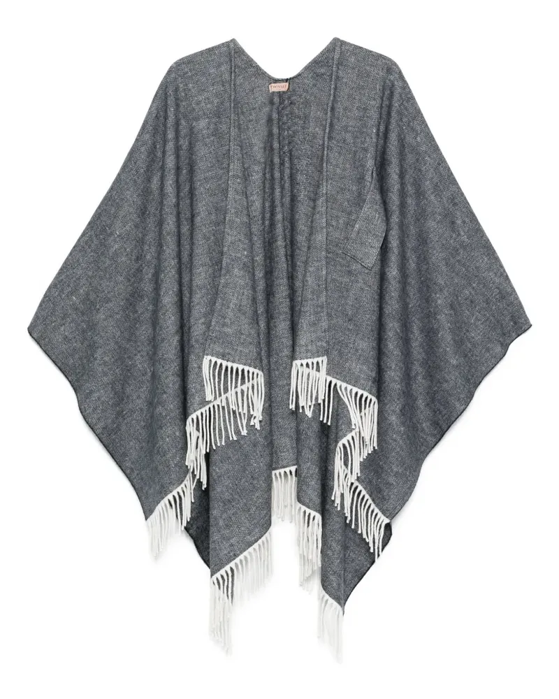 Twin-Set Poncho mit Fransen - Grau Grau