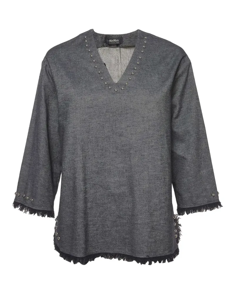 Max Mara stud-embellished fringed-edge blouse - Blau Blau