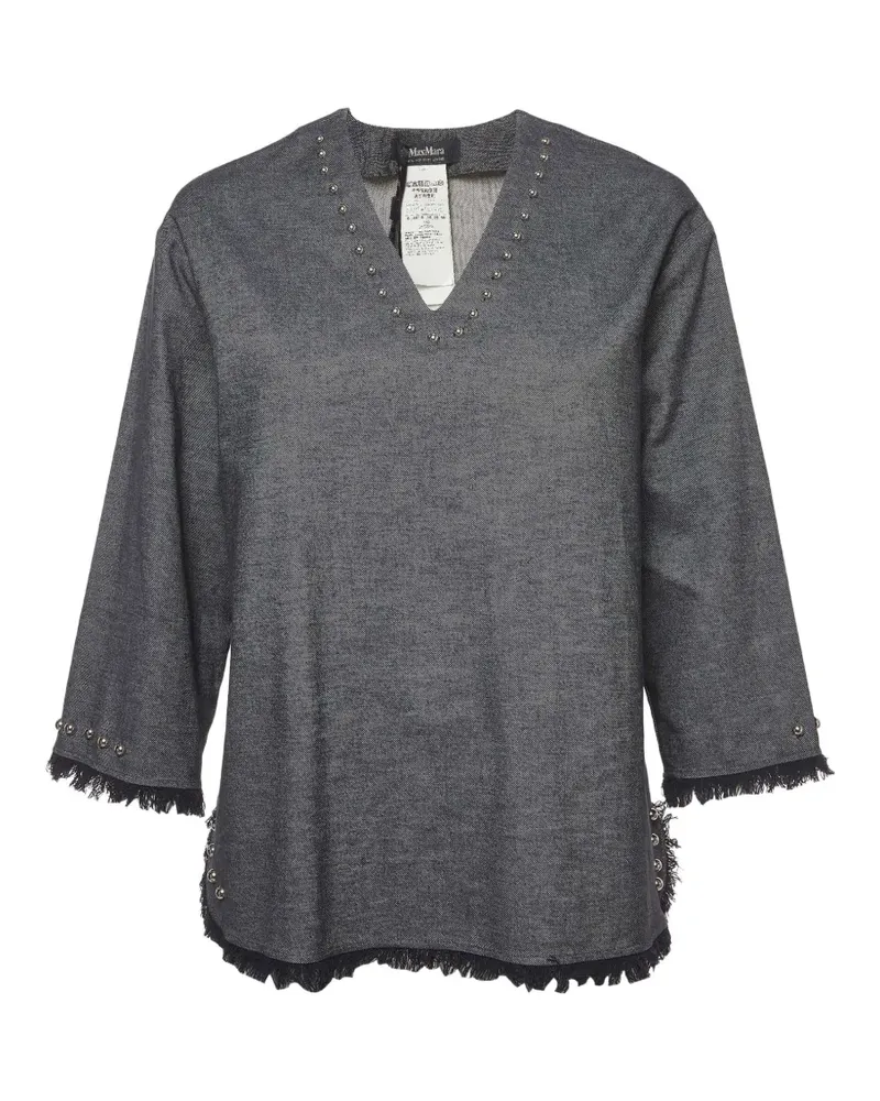 Max Mara stud-embellished fringed-edge blouse - Blau Blau