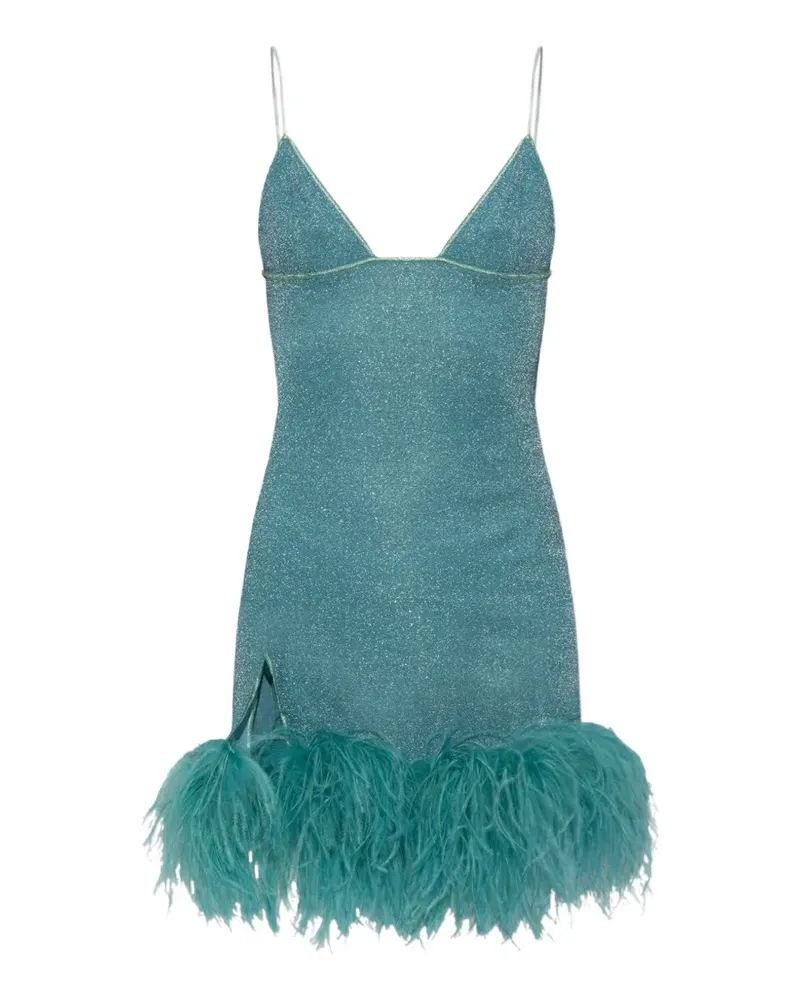 Oséree Plumage Minikleid mit Federbesatz - Blau Blau