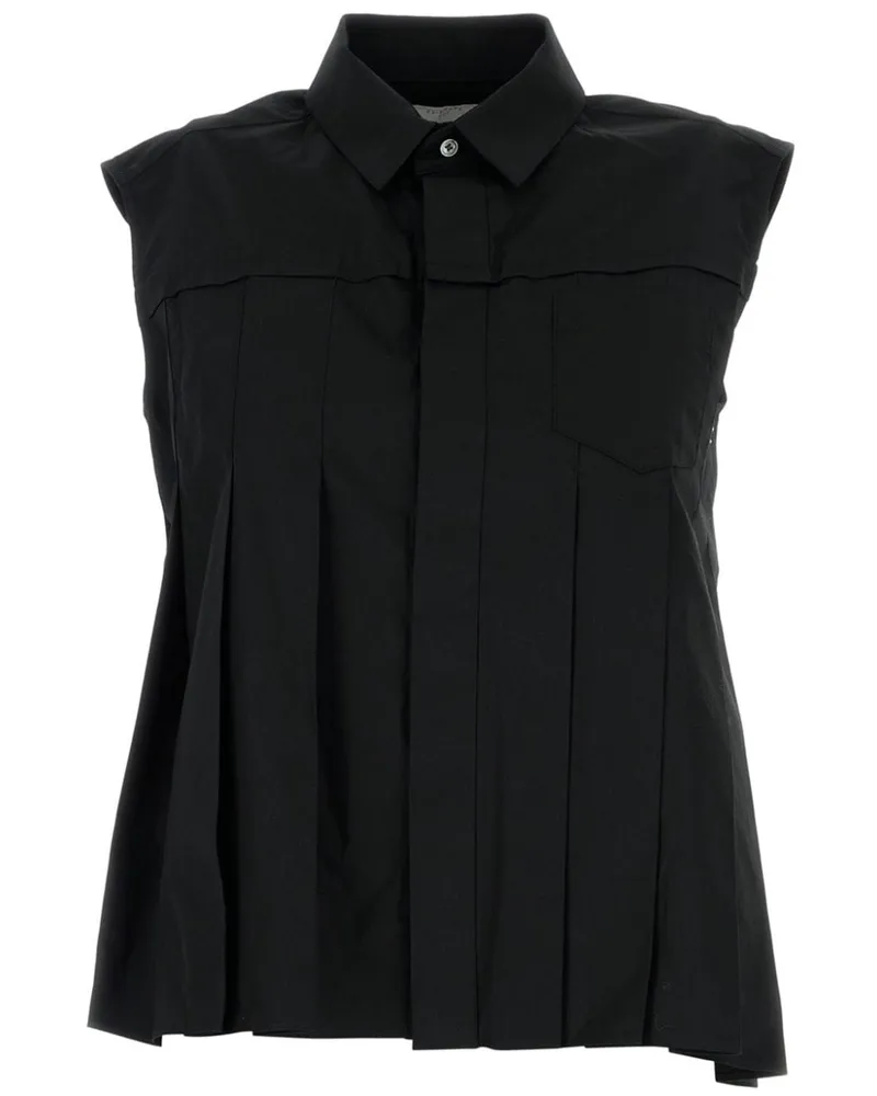 Sacai Asymmetrisches Hemd mit Falten - Schwarz Schwarz