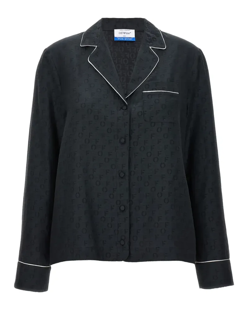 OFF-WHITE Seidenbluse mit Jacquard-Logo - Schwarz Schwarz