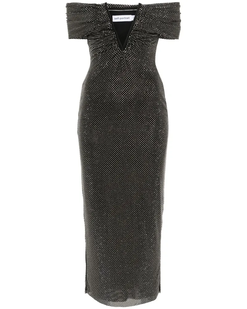 Self-Portrait Maxikleid mit Strass - Schwarz Schwarz