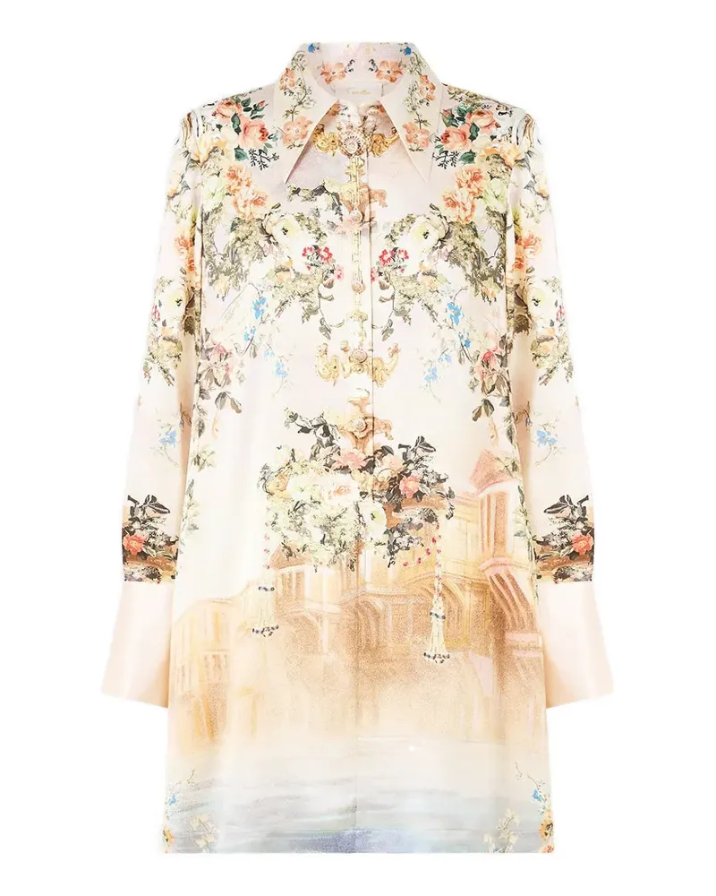 Camilla floral-print mini shirt dress - Nude Nude