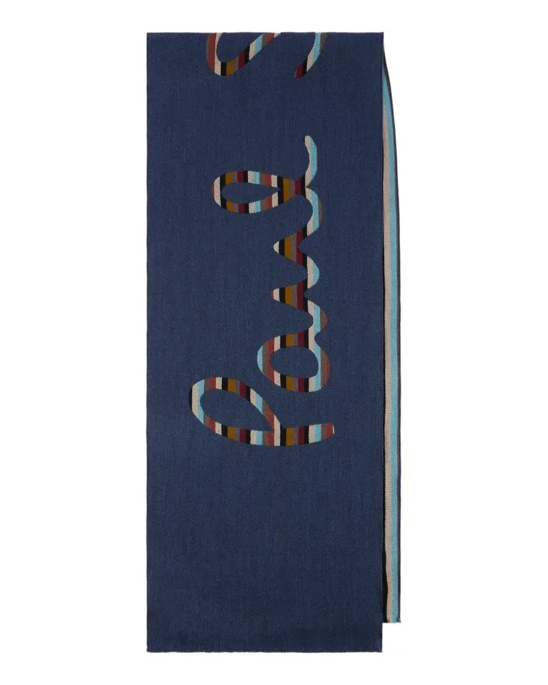 Paul Smith Marineblauer Multistripe Signature Wollschal Blau