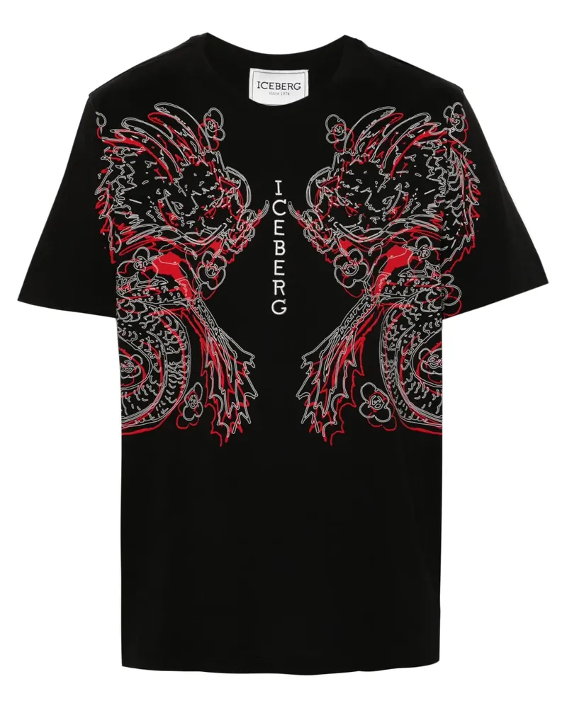 Iceberg T-Shirt mit Logo-Stickerei - Schwarz Schwarz