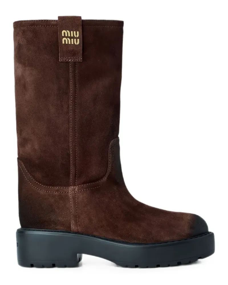 Miu Miu Wildlederstiefel mit runder Kappe - Braun Braun