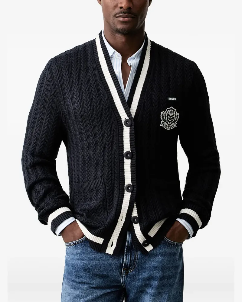 Guess cable-knit logo-patch cardigan - Schwarz Schwarz