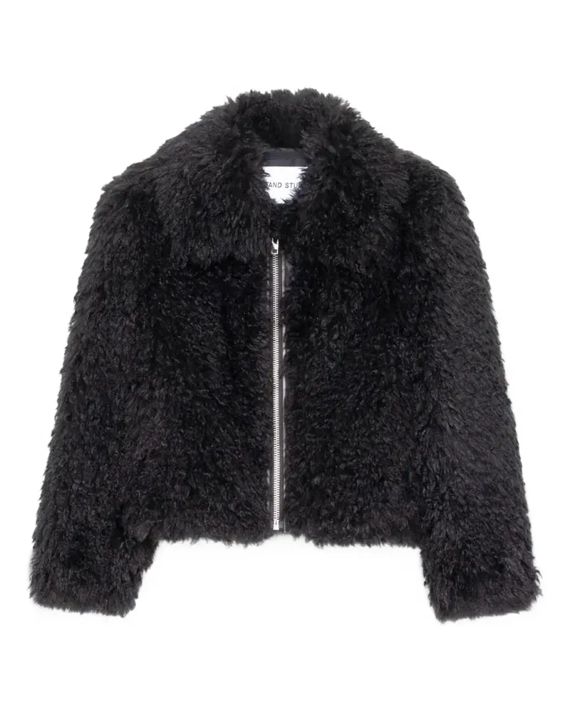 STAND teddy-texture zip-up jacket - Schwarz Schwarz