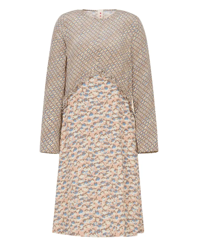 Marni Gerüschtes Midikleid mit Blumenmuster - Nude Nude