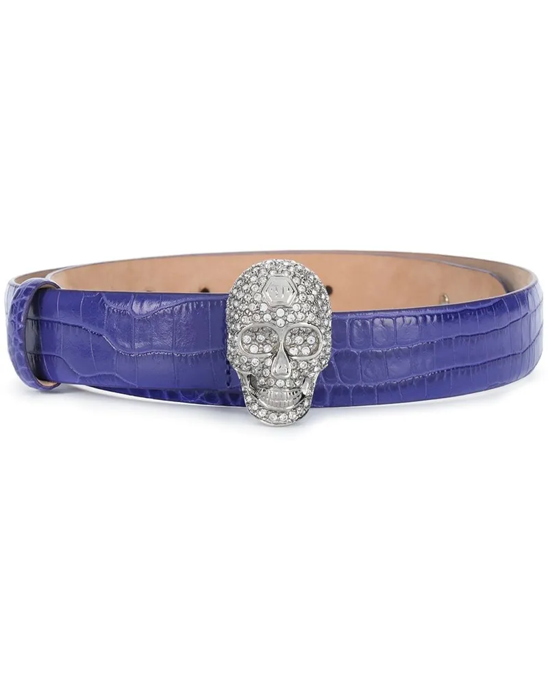 Philipp Plein Gürtel mit Kristall-Totenkopf - Violett Violett