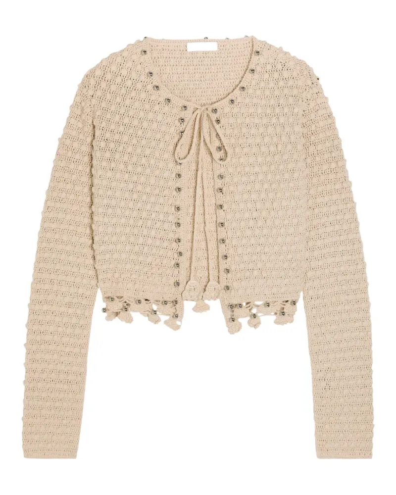 Paco Rabanne bead-embellished crochet cardigan - Nude Nude