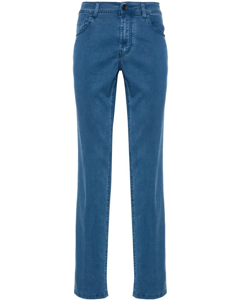 Canali Halbhohe Jeans mit Logo-Patch - Blau Blau