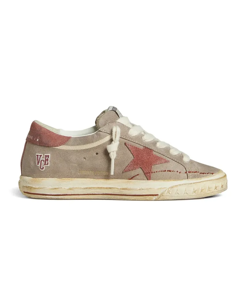 Golden Goose Super-Star LTD Sneakers aus grauem Wildleder mit rotem, gewachstem Wildlederstern und Fersenlasche - Nude Nude