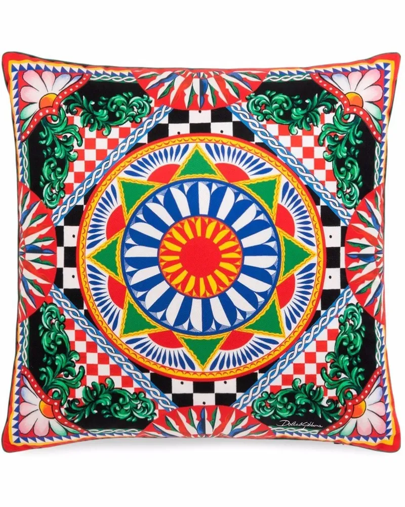 Dolce & Gabbana Seidenkissen mit geometrischem Print - Weiß Weiß