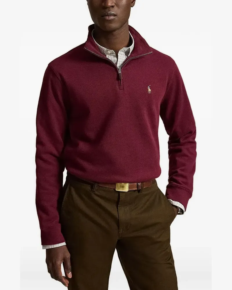 Ralph Lauren Bestickter Pullover mit Viertelreißverschluss - Rot Rot