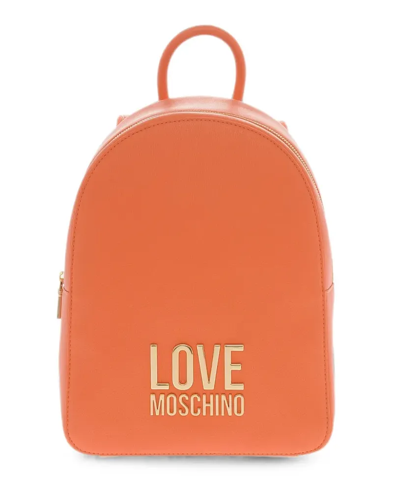 Moschino logo-plaque pebbled-effect backpack - Orange Orange