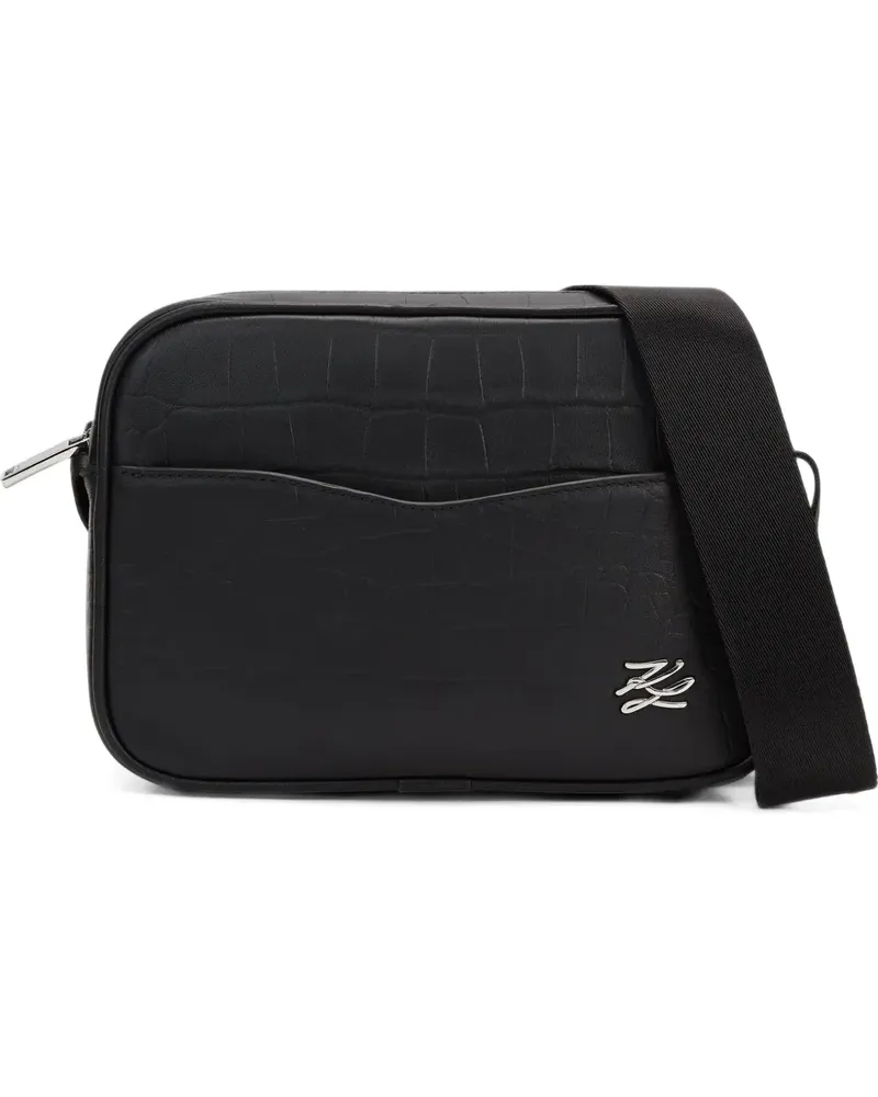 Karl Lagerfeld Kuriertasche in Kroko-Optik mit Logoplakette - Schwarz Schwarz