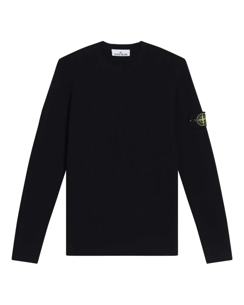 Stone Island Gerippter Pullover mit Logo-Patch - Schwarz Schwarz