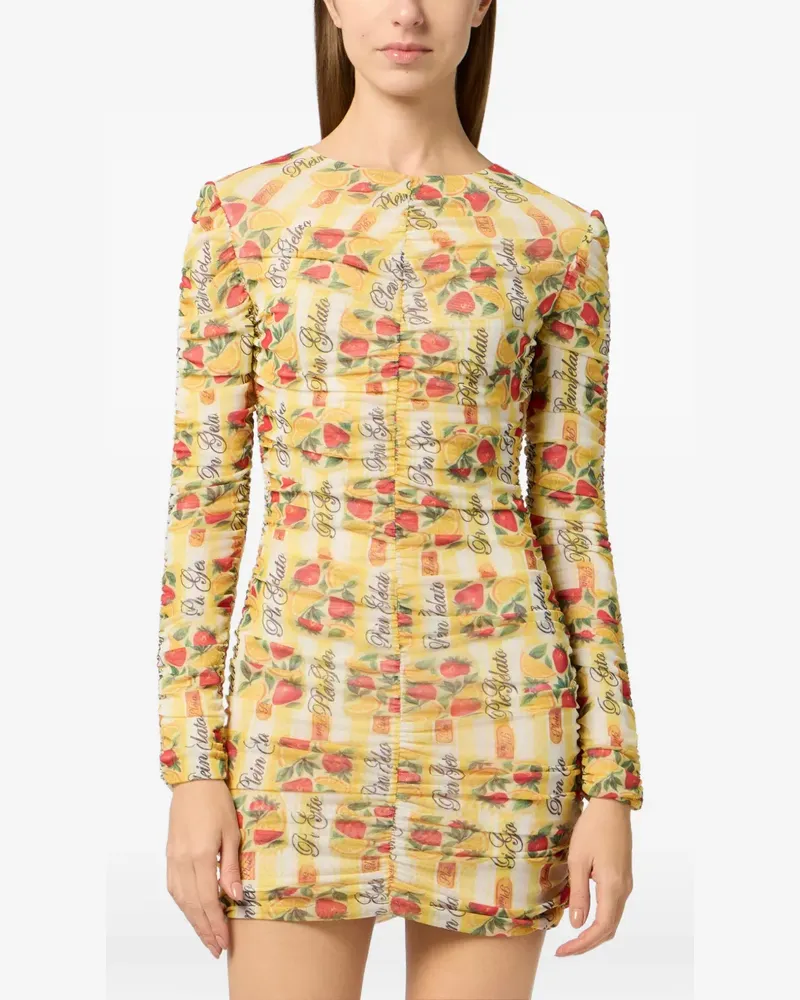 Philipp Plein Minikleid aus Tüll mit Knitteroptik - Gelb Gelb