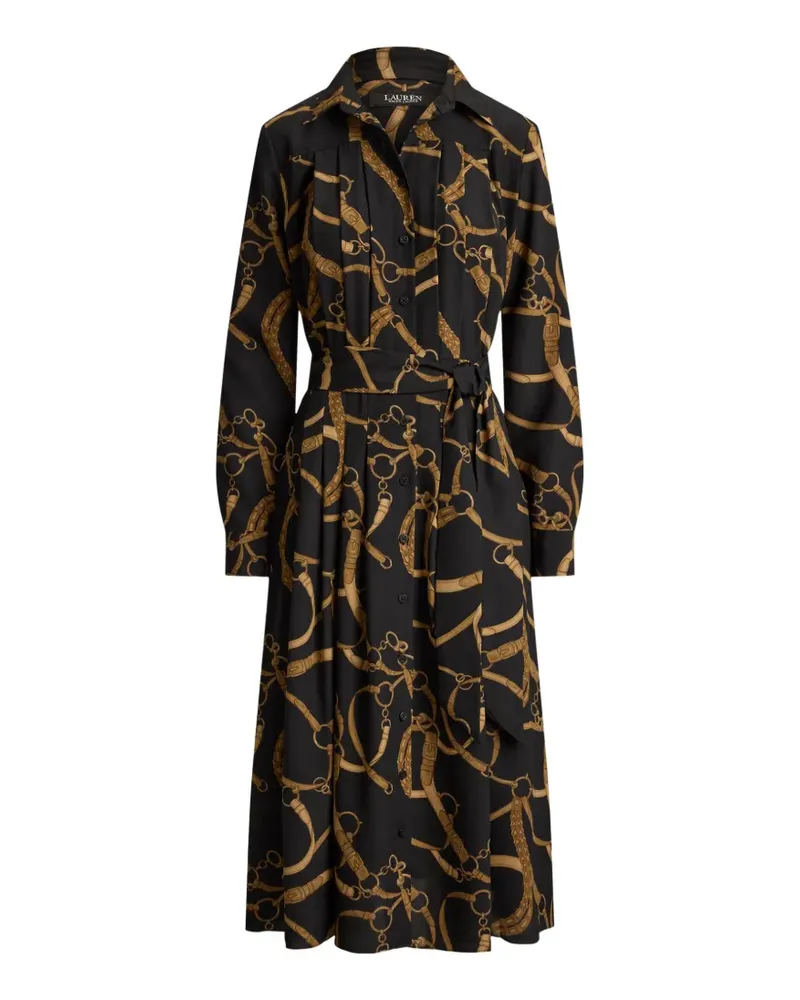Ralph Lauren Falten-Midikleid mit Gürtel-Print - Schwarz Schwarz
