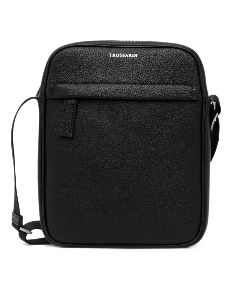 Trussardi Mittelgroße Kuriertasche mit Logo-Print - Schwarz Schwarz