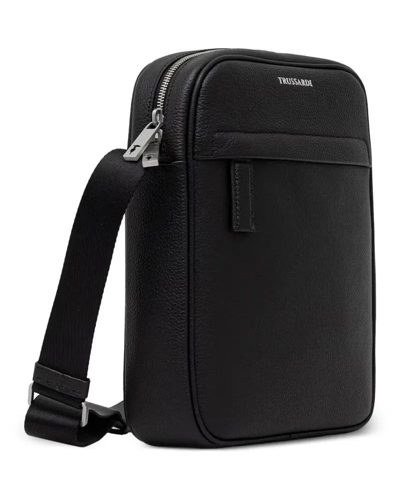 Trussardi Mittelgroße Kuriertasche mit Logo-Print - Schwarz Schwarz