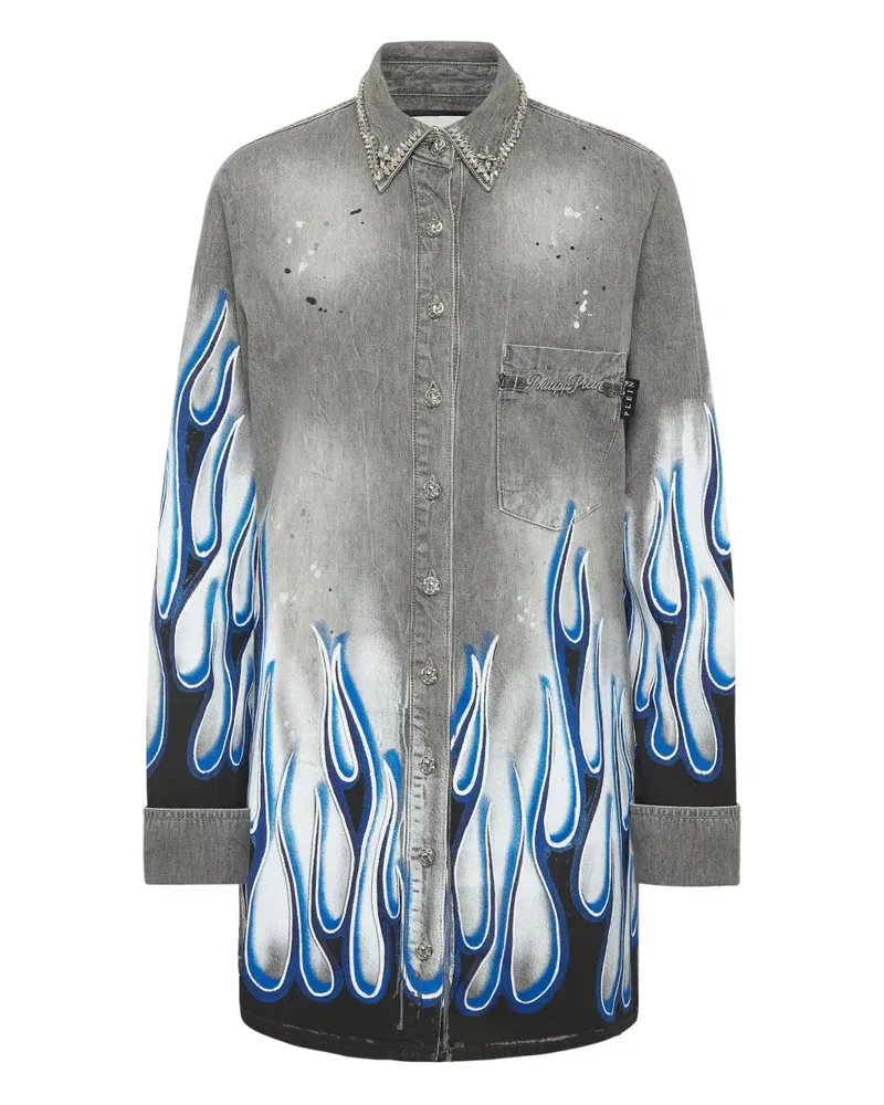 Philipp Plein Jeanshemd mit grafischem Print - Grau Grau