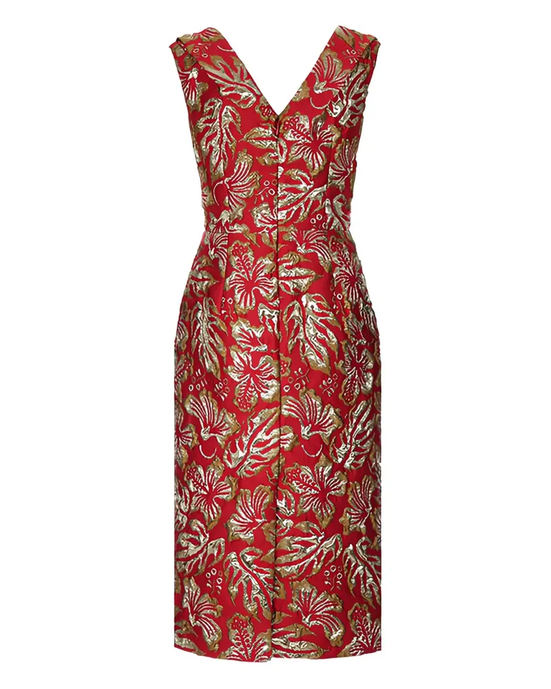 Prada Jacquard-Midikleid mit Hibiskusmotiv - Rot Rot