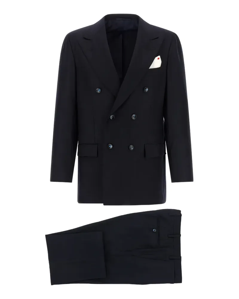 Kiton double-breasted peak-lapel suit - Blau Blau