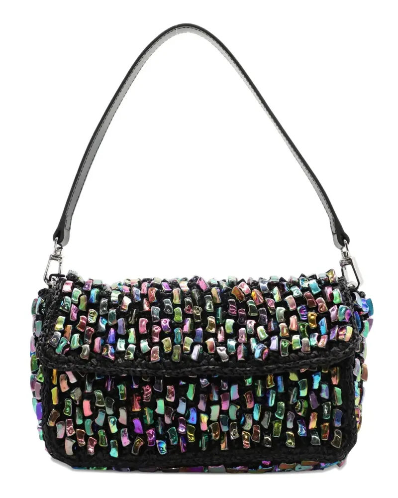 STAUD Timmy Schultertasche aus Raffiabast - Schwarz Schwarz