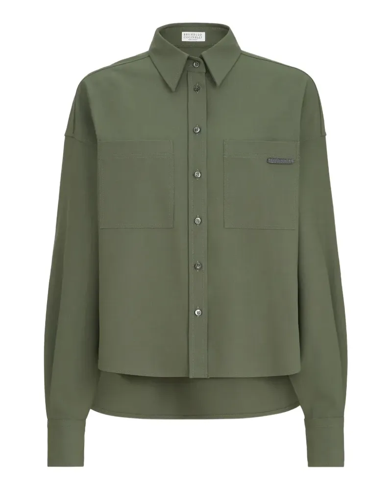 Brunello Cucinelli Tropical luxury wool shirt with shiny tab - Grün Grün