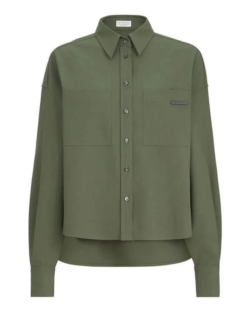 Brunello Cucinelli Hemd aus Tropical Luxury Wool mit glänzender Lasche - Grün Grün