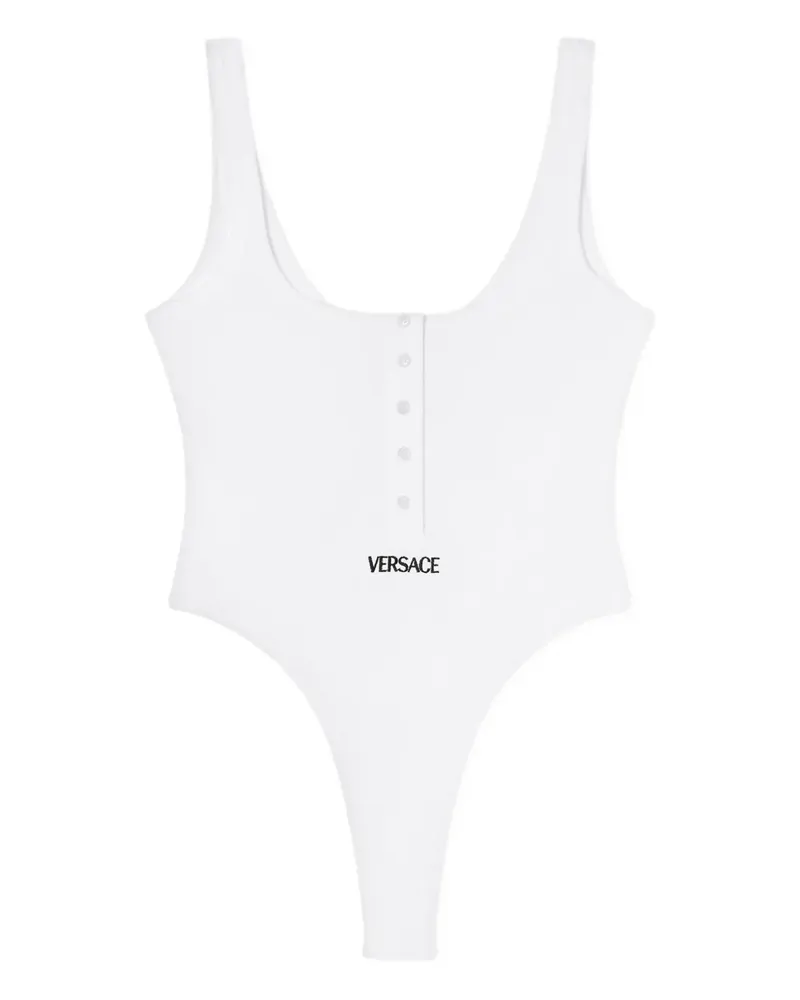 Versace Gerippter Body mit Logo-Stickerei - Weiß Weiß