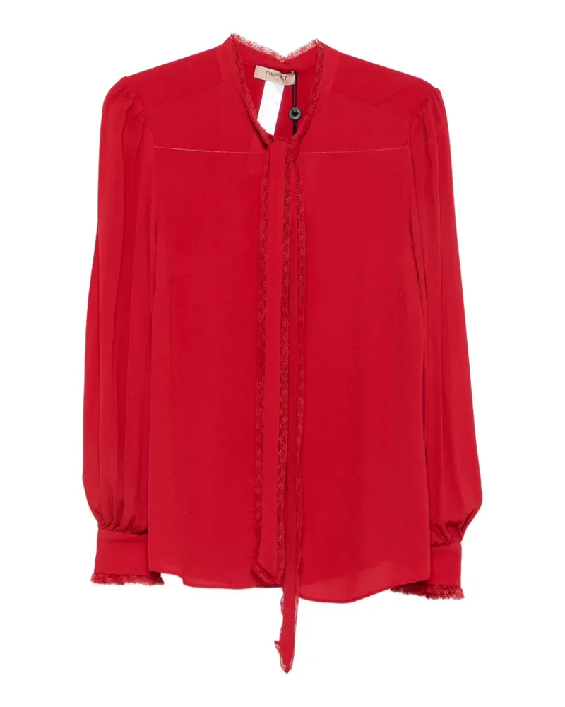 Twin-Set Schluppenbluse mit Spitzenbesatz - Rot Rot