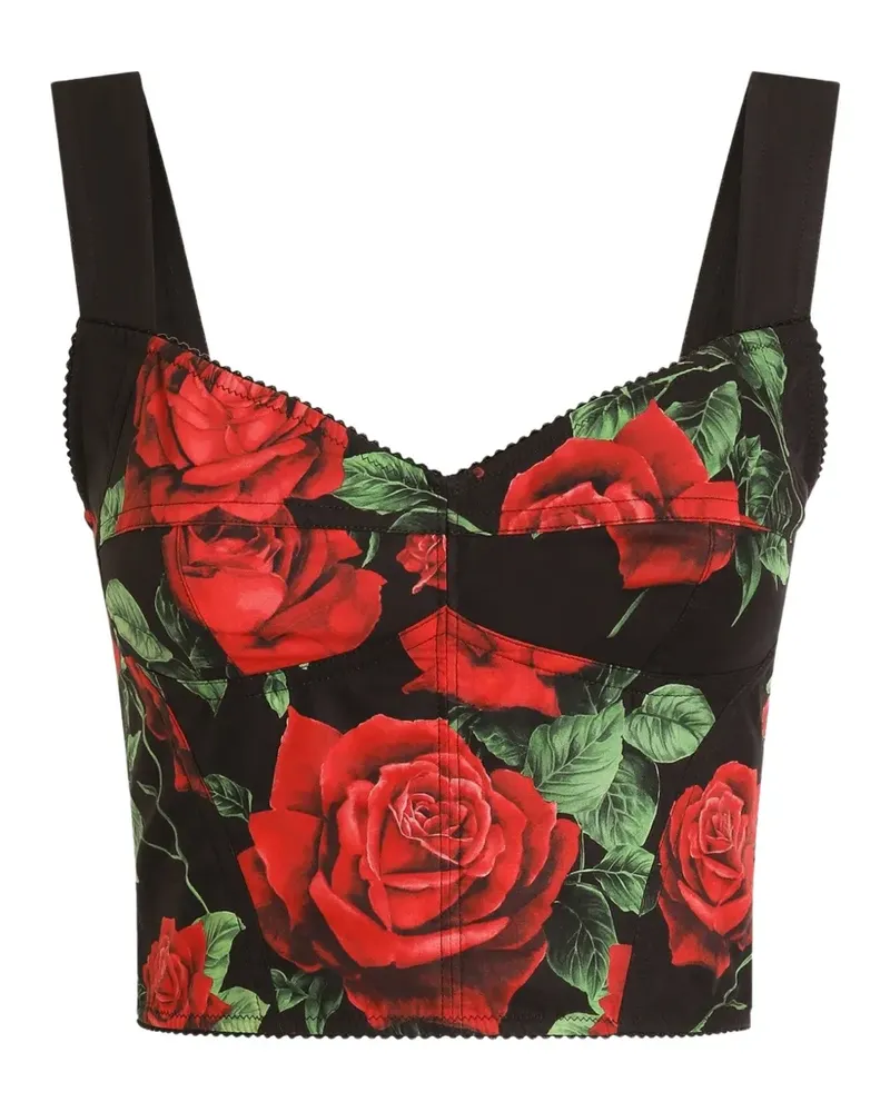 Dolce & Gabbana Popeline-Top mit Rosen-Print - Schwarz Schwarz