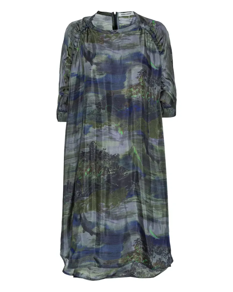 Henrik Vibskov Gerafftes Midikleid mit Landschafts-Print - Grau Grau