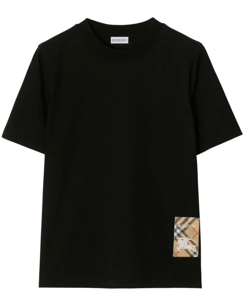 Burberry T-Shirt mit kariertem Patch - Schwarz Schwarz