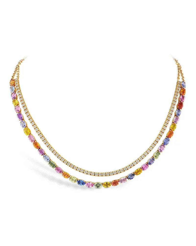 Pragnell 18kt 'Rainbow' Rotgoldhalskette mit Diamanten und Saphiren - Rosa Rosa