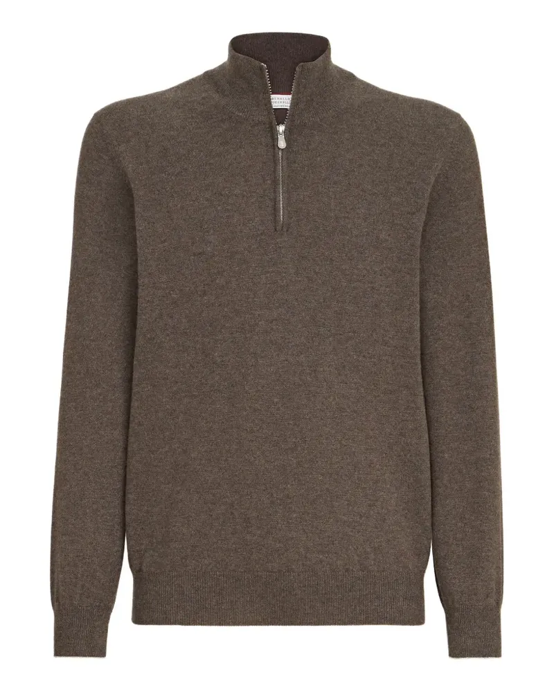 Brunello Cucinelli Kaschmirpullover mit halbem Reißverschluss - Braun Braun