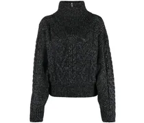 Gerippter Pullover mit Stehkragen - Schwarz