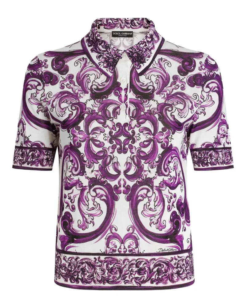 Dolce & Gabbana Poloshirt mit Majolica-Print - Weiß Weiß
