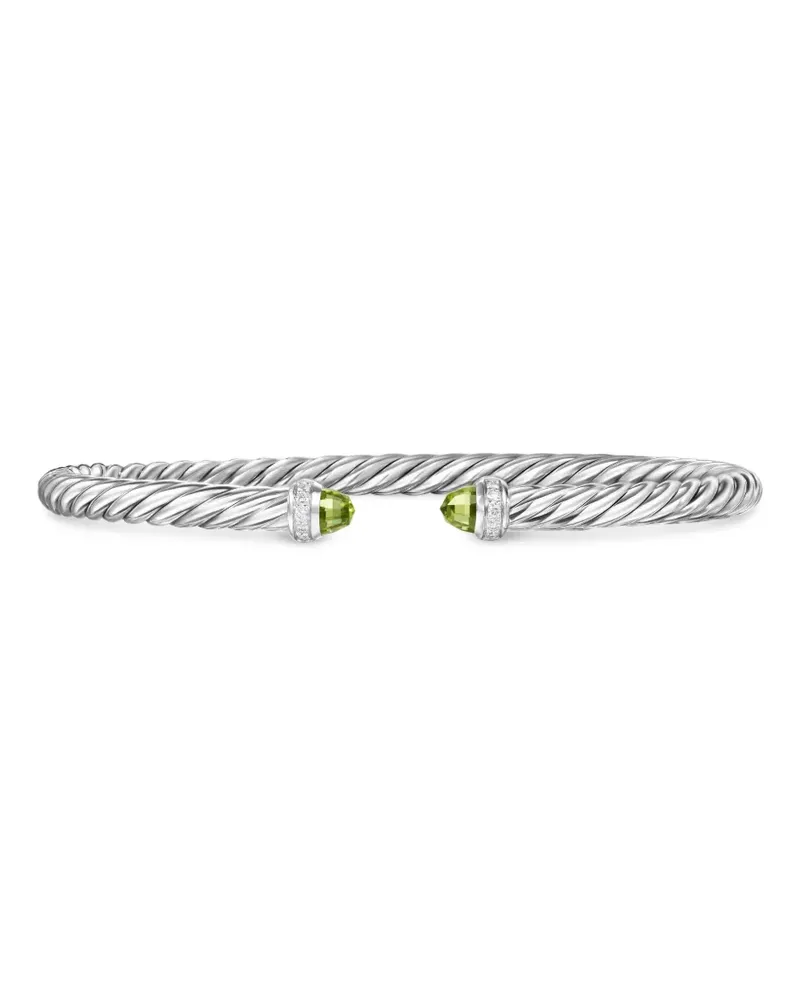 David Yurman Cablespira Sterlingsilber-Armband mit Peridoten und Diamanten (4mm Silber