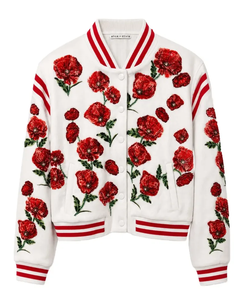 Alice + Olivia Keri floral-embroidered varsity jacket - Weiß Weiß